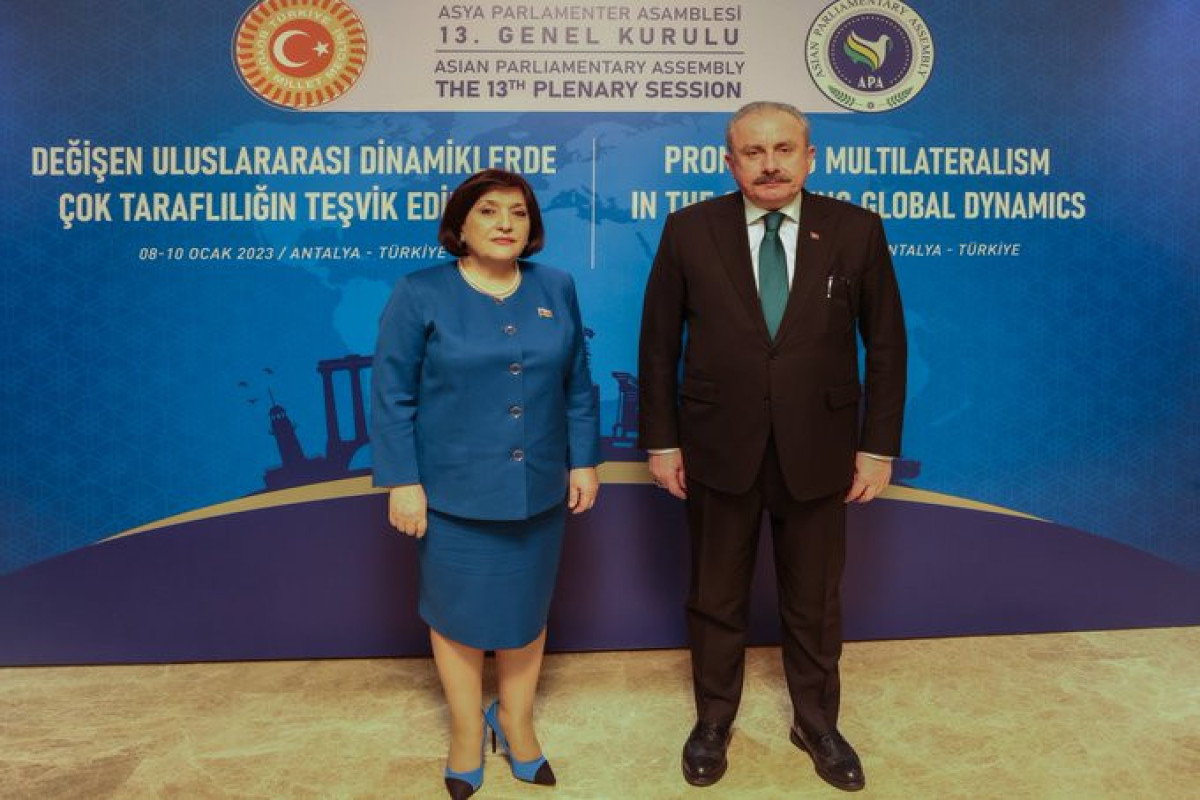  Chairman of the Grand National Assembly of Türkiye (GNAT) Mustafa Senntop and chair of Milli Majlis Sahiba Gafarova