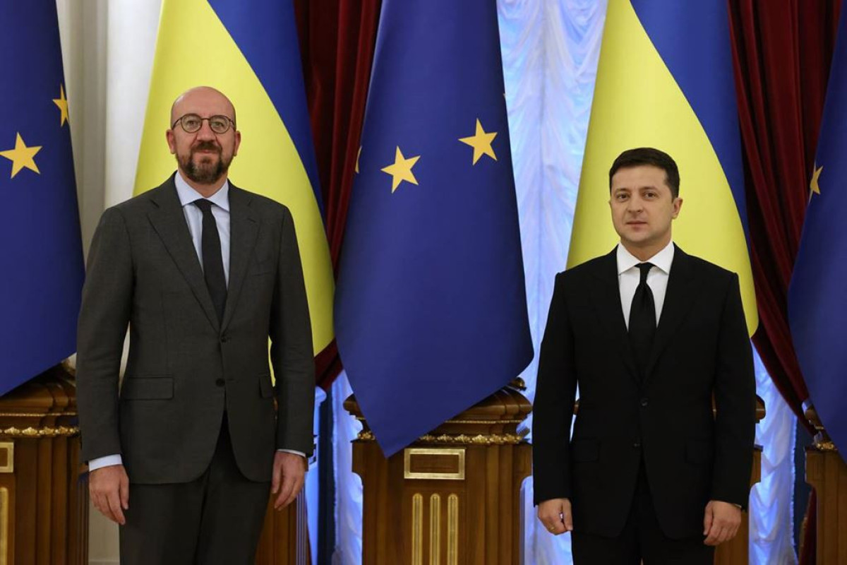 European Council President Charles Michel and Ukrainian President Volodymyr Zelenskyy