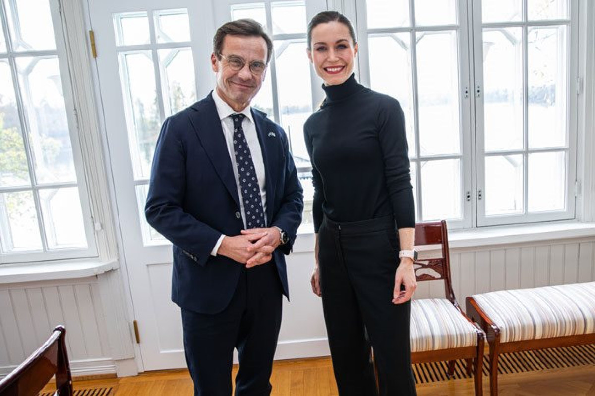 Swedish Prime Minister Ulf Kristersson and Finnish Prime Minister Sanna Marin