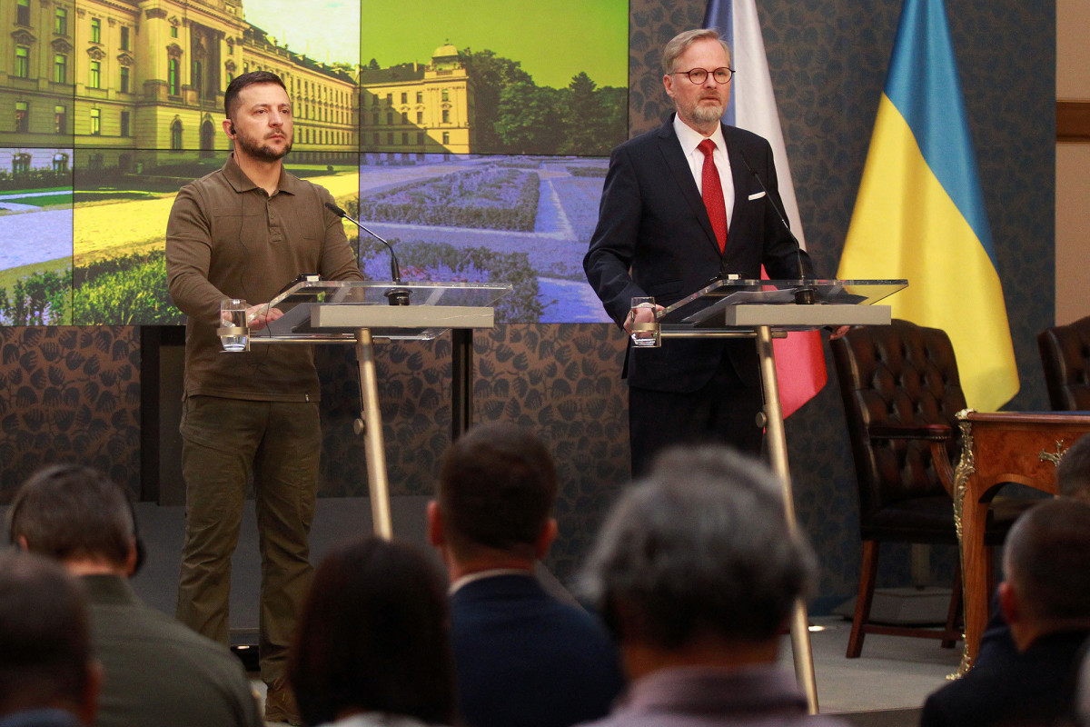 Czech Prime Minister Petr Fiala,  Ukrainian President Volodymyr Zelensky