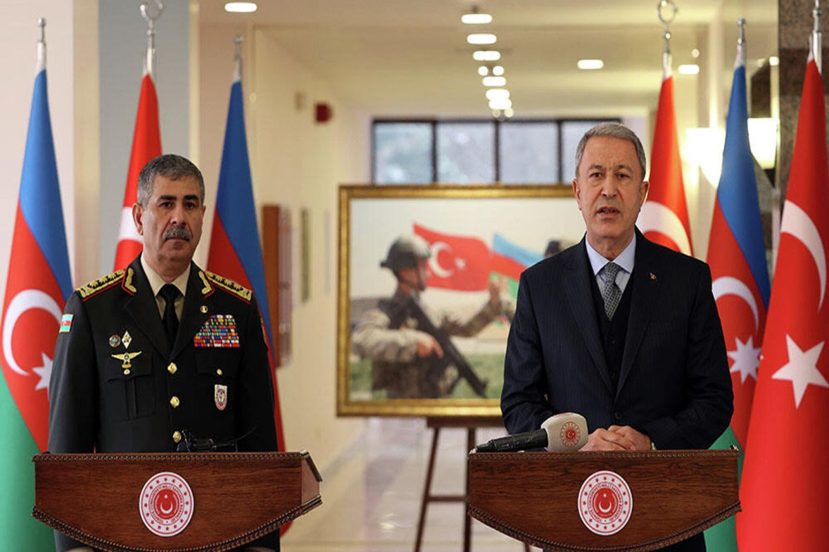 Minister of Defense of the Republic of Azerbaijan Zakir Hasanov and Minister of National Defense of the Republic of Türkiye Hulusi Akar