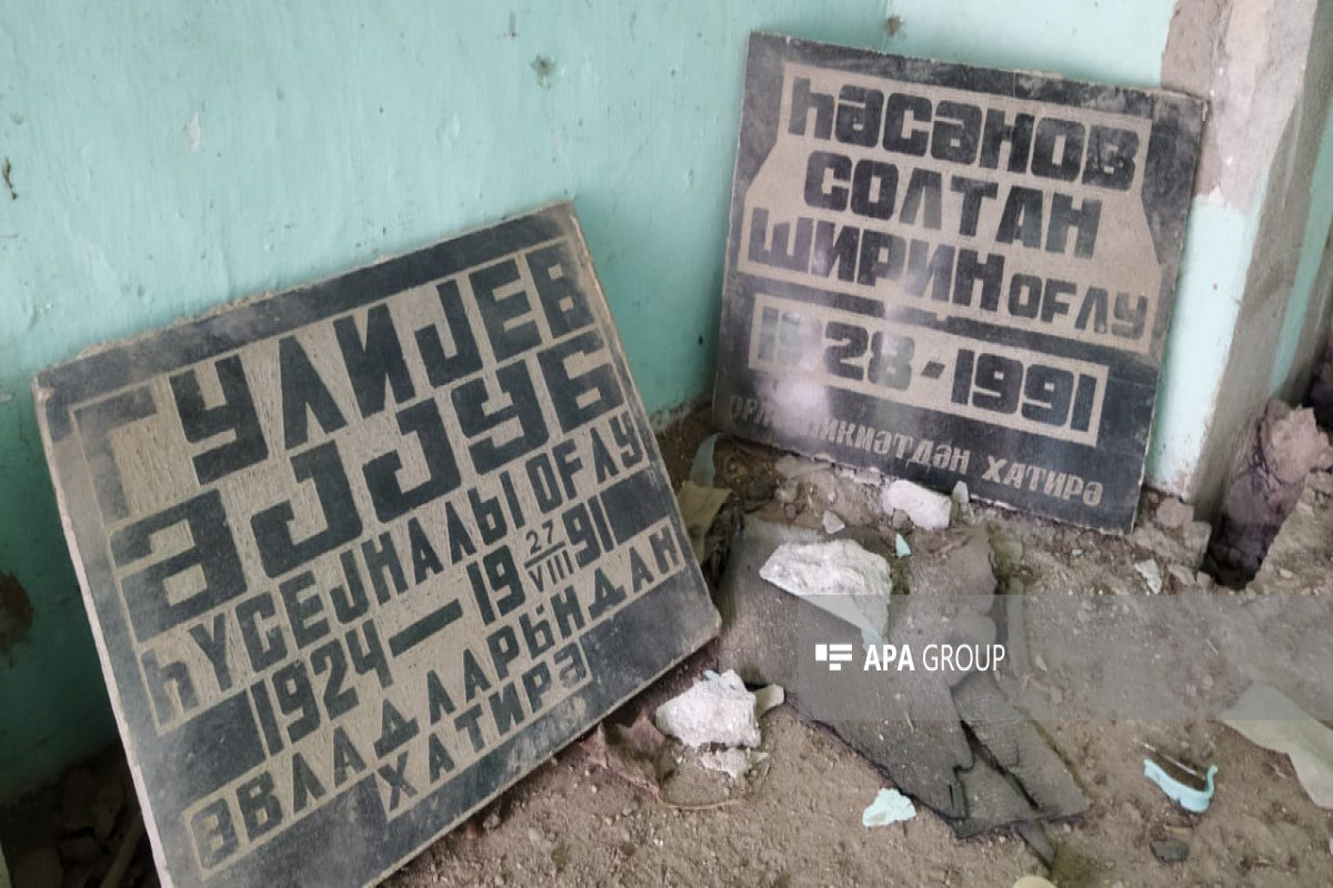 Marble stones pulled down by Armenians from graves of Azerbaijanis were found in Armenian house in Azikh village-PHOTO 