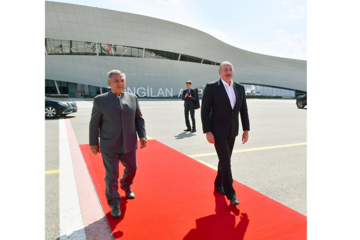Rais of Tatarstan Rustam Minnikhanov together with President of Azerbaijan Ilham Aliyev headed to Baku from Zangilan International Airport