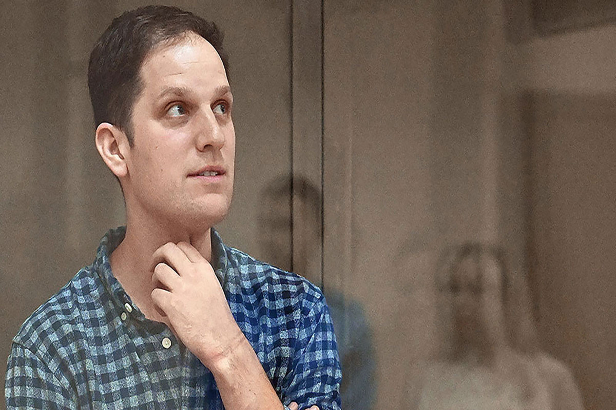 Wall Street Journal journalist Evan Gershkovich, accused of espionage, appears in the Moscow City Court on April 18