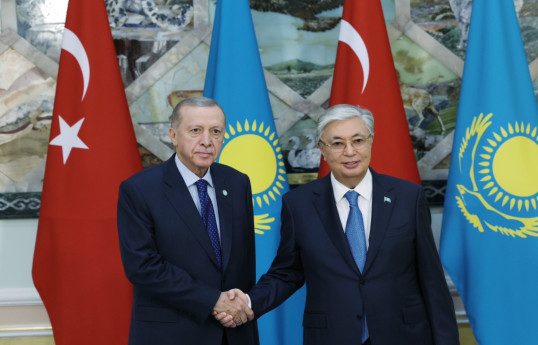 The President of Türkiye Recep Tayyip Erdogan and the President of Kazakhstan Kassym-Jomart Tokayev