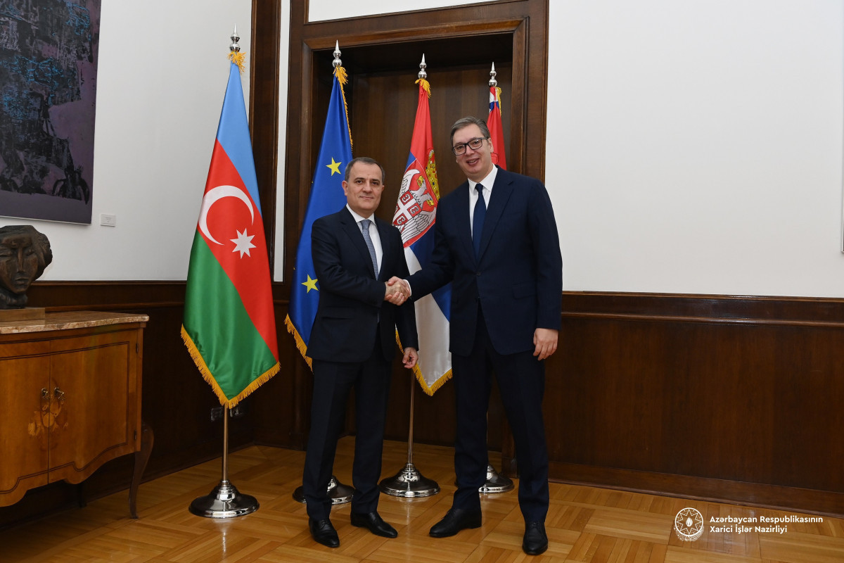 The Minister of Foreign Affairs of Azerbaijan Jeyhun Bayramov and Alexandar Vucic, the President of Serbia