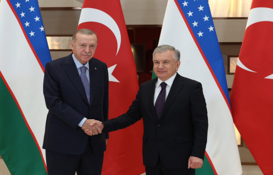 Turkish President Recep Tayyip Erdogan and the President of Uzbekistan Shavkat Mirziyoyev