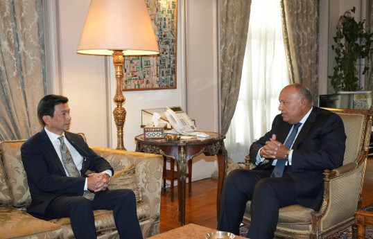 Foreign Minister of Thailand Parnpree Bahiddha-nukara and Egypt's Foreign Minister Sameh Shoukry 