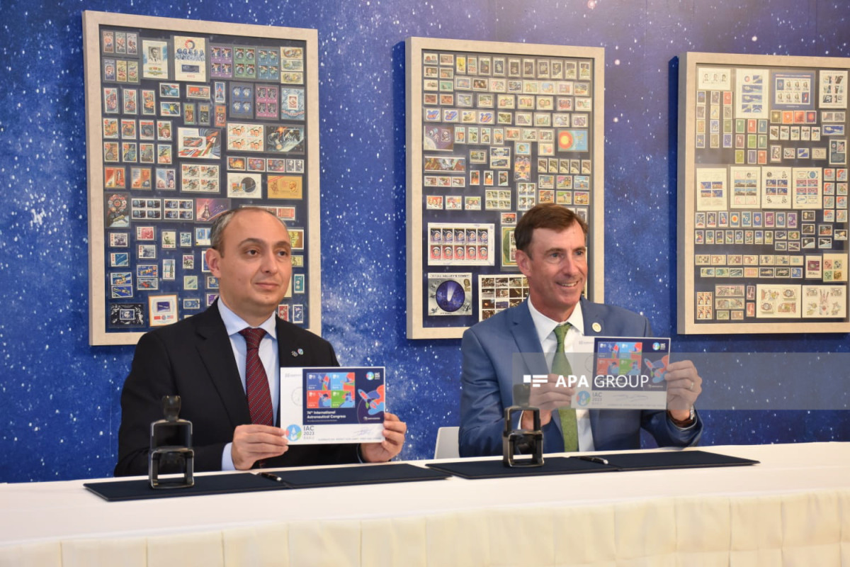 Ceremony to seal postage stamps dedicated to 74th International Astronautical Congress held in Baku