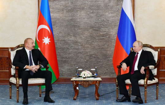 President of Azerbaijan Ilham Aliyev and Vladimir Putin, President of Russian Federation