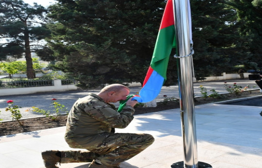President Ilham Aliyev raised national flag of Azerbaijan in Asgaran settlement of Khojaly district