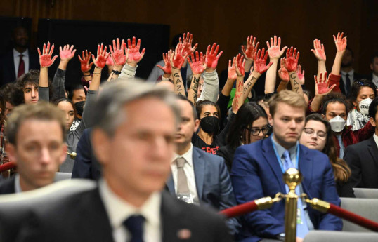 Anti-war protestors repeatedly interrupt Senate hearing on Israel