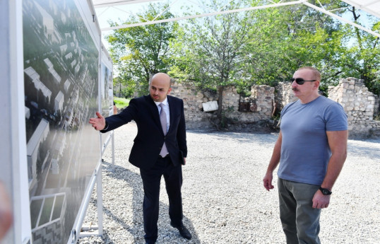 President Ilham Aliyev laid foundation stones for three residential complexes and examined works at city mosque