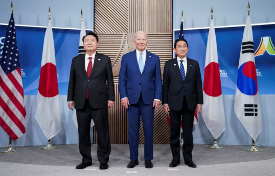 U.S. President Joe Biden, South Korea's President Yoon Suk Yeol and Japanese Prime Minister Fumio Kishida