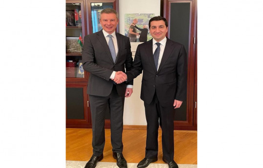 Vladyslav Kanevskyi, Ambassador of Ukraine to Azerbaijan and Hikmat Hajiyev, Assistant of the President of the Republic of Azerbaijan, Head of Foreign Policy Affairs Department of the Presidential Administration