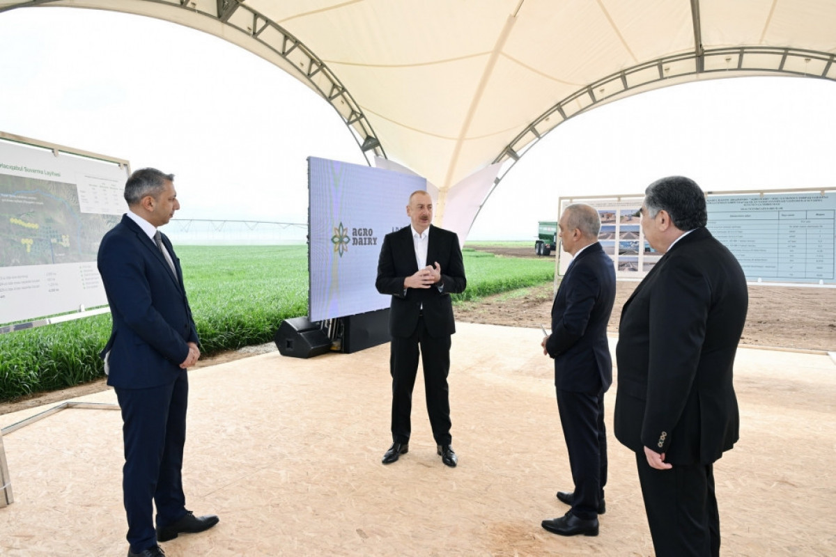 President Ilham Aliyev visited complex of irrigation facilities aimed at delivering water to land owned by “Agro Dairy” LLC in Hajigabul