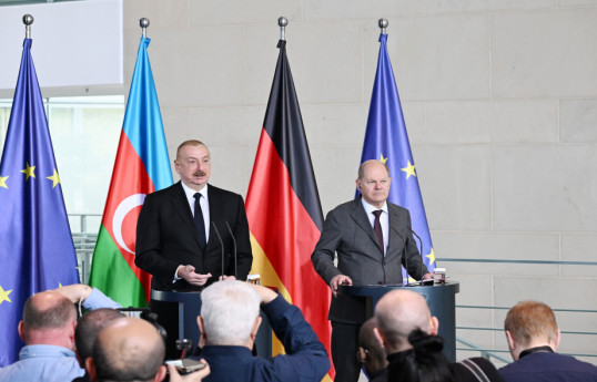 Ilham Aliyev, President of the Republic of Azerbaijan and Olaf Scholz, Chancellor of the Federal Republic of Germany