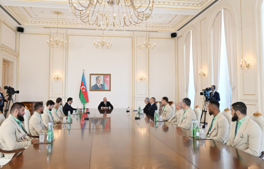 President Ilham Aliyev received Azerbaijani athletes who won medals at Paris Summer Olympic Games and their coaches