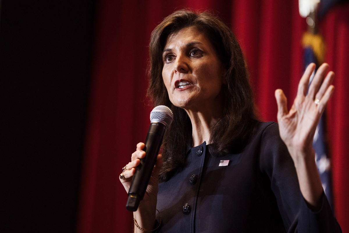 Nikki Haley speaks during a campaign event on February 7, in Los Angeles, California.