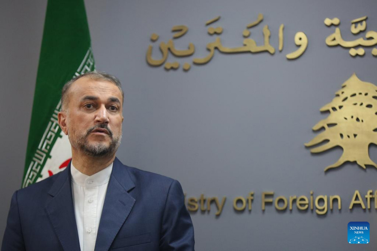 Iranian Foreign Minister Hossein Amir-Abdollahian (L) and his Lebanese counterpart Abdallah Bou Habib attend a press conference in Beirut, Lebanon, Feb. 10, 2024. (Photo by Bilal Jawich/Xinhua)