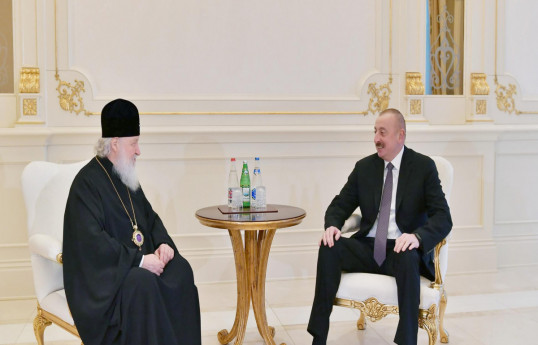 Patriarch Kirill of Moscow and All Russia and Ilham Aliyev, President of the Republic of Azerbaijan