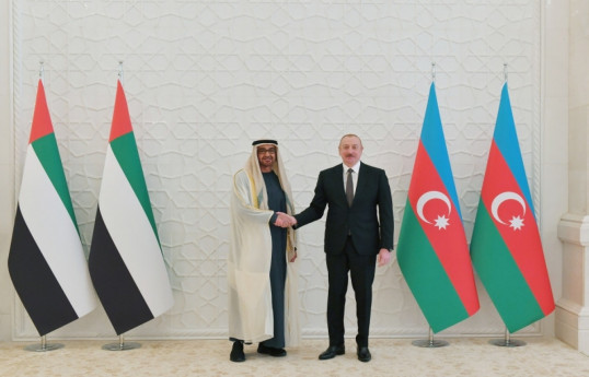 Leader of the the United Arab Emirates Sheikh Mohamed bin Zayed Al Nahyan and President of the Republic of Azerbaijan Ilham Aliyev