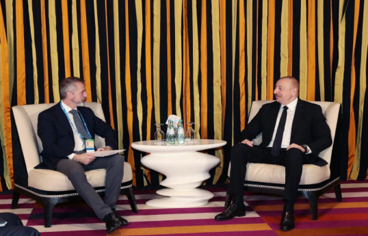 Marc Thomas Murtra, Chairman of the Board of Directors of Indra company and Ilham Aliyev, President of the Republic of Azerbaijan