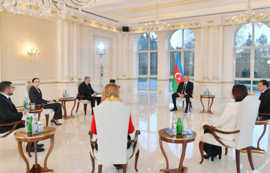 Azerbaijani President Ilham Aliyev was interviewed by local TV channels