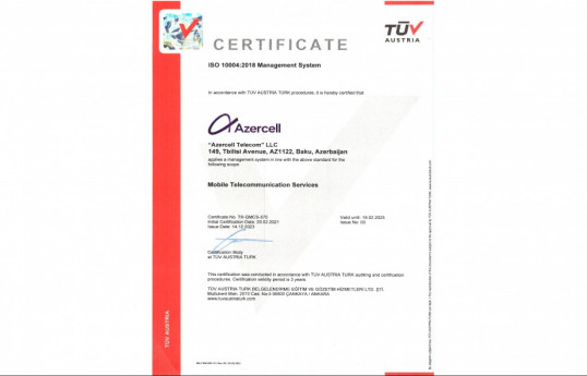 Azercell awarded international certificate for quality management