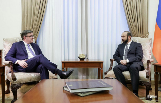 James O'Brien, Assistant Secretary at the Bureau of European and Eurasian Affairs of the US Department of State and Ararat Mirzoyan, Minister of Foreign Affairs of Armenia and Jeyhun Bayramov, the Minister of Foreign Affairs of the Republic of Azerbaijan