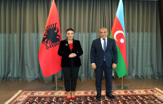 Belinda Balluku, Albania's Deputy Prime Minister and Minister of Infrastructure and Energy and Minister of Economy of Azerbaijan Mikayil Jabbarov