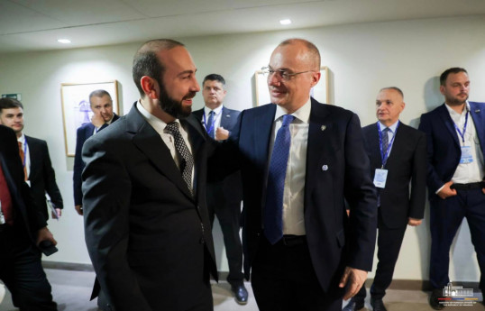 Ararat Mirzoyan, Minister of Foreign Affairs of Armenia and Jeyhun Bayramov, the Minister of Foreign Affairs of the Republic of Azerbaijan and Igli Hasani, Minister of Foreign Affairs of Albania