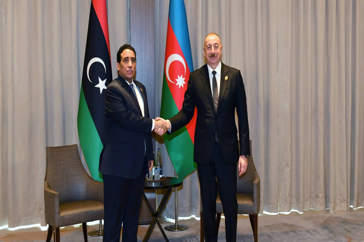 Chairman of the Presidential Council of Libya Mohamed Yunus al-Menfi and President of the Republic of Azerbaijan Ilham Aliyev