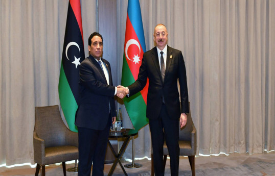 Chairman of the Presidential Council of Libya Mohamed Yunus al-Menfi and President of the Republic of Azerbaijan Ilham Aliyev