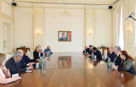 Azerbaijani President receives co-chairs and members of Board of Trustees of Nizami Ganjavi International Center-UPDATED 