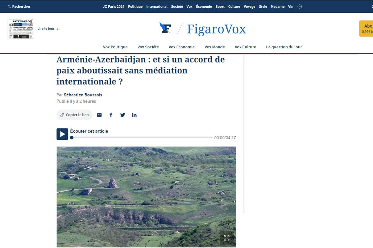 Le Figaro: Armenia and Azerbaijan can prove that international mediation is obsolete in establishing peace
