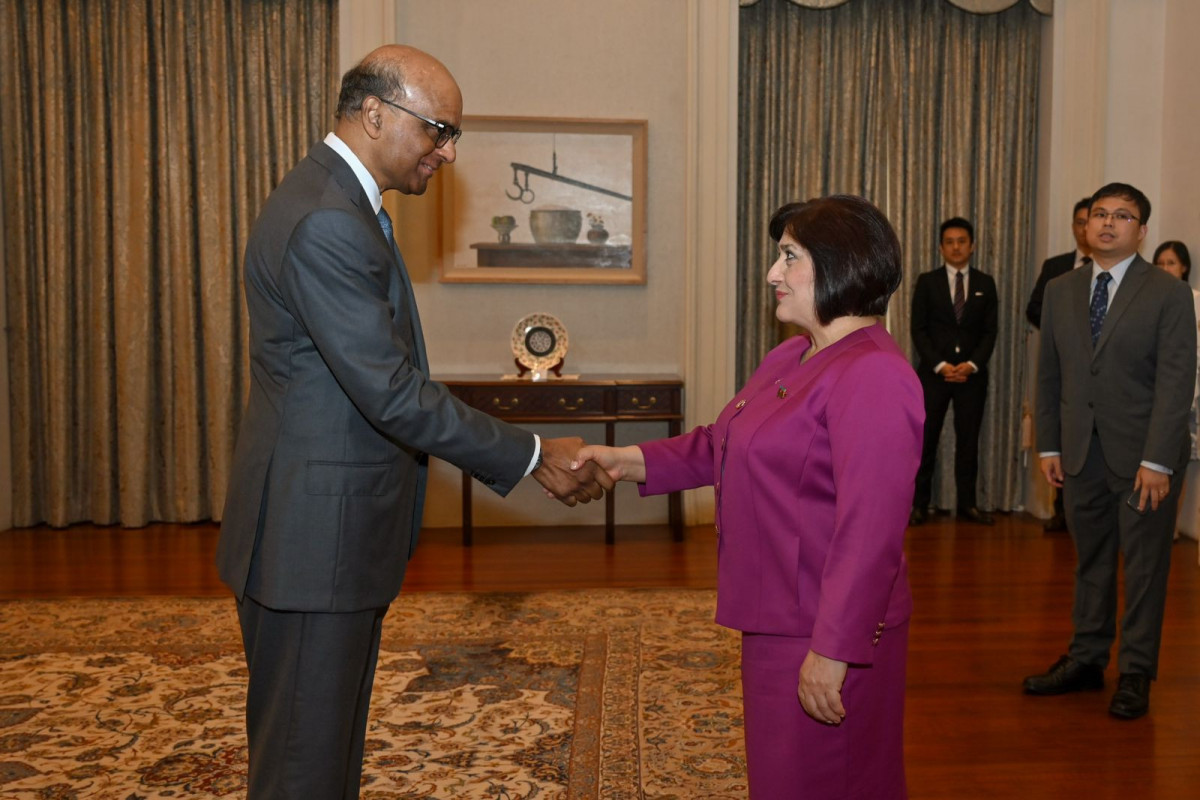 President of the Republic of Singapore Tharman Shanmugaratnam and Speaker of the Milli Majlis Sahiba Gafarova