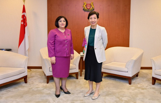 Sahiba Gafarova, Speaker of Azerbaijan’s Milli Majlis, with Grace Fu, Minister for Sustainability and the Environment of Singapore
