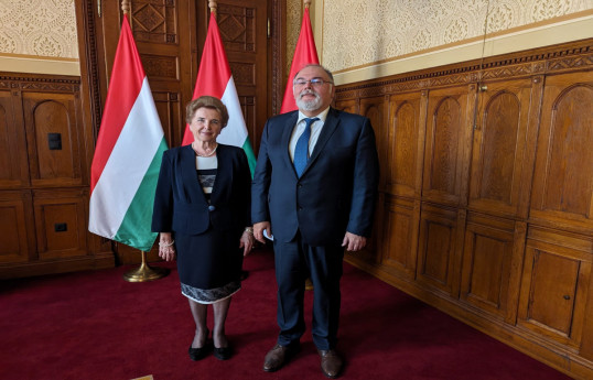 Marta Matrai, the first deputy speaker of the Hungarian National Assembly and Azerbaijan's ambassador to Hungary, Tahir Taghizade