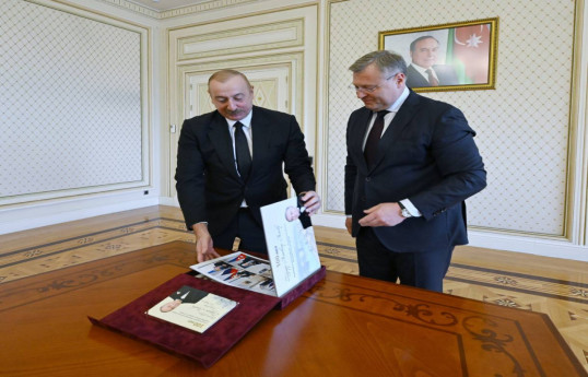 Ilham Aliyev, President of Azerbaijan and Governor of Astrakhan Oblast Igor Babushkin 