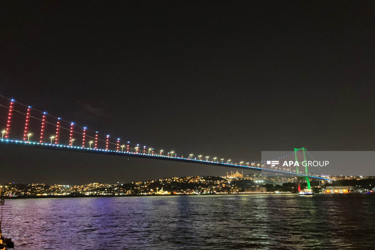 Three bridges of Istanbul lightened with colors of Azerbaijani flag-PHOTO 