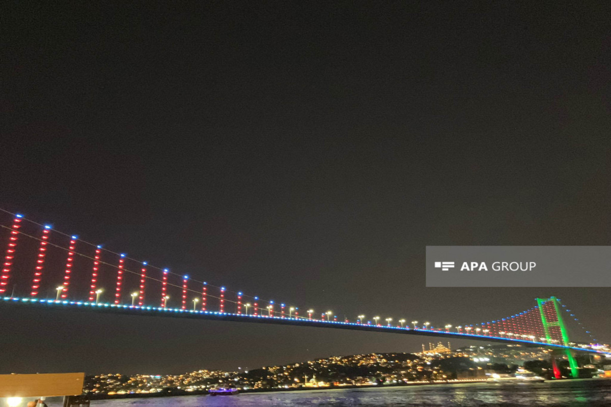 Three bridges of Istanbul lightened with colors of Azerbaijani flag-PHOTO 