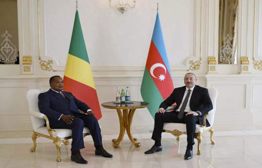 The President of the Reoublic of Congo Denis Sassou Nguesso and Ilham Aliyev, President of Azerbaijan