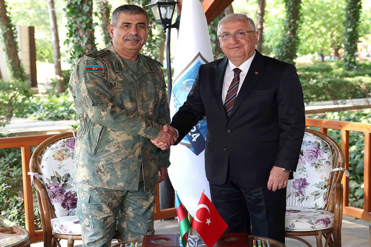 Minister of Defense of the Republic of Azerbaijan, Colonel General Zakir Hasanov and National Defense Minister of the Republic of Türkiye Yaşar Güler