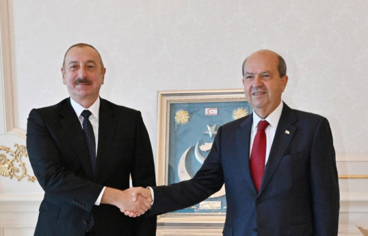Ilham Aliyev, President of the Republic of Azerbaijan and President of the Turkish Republic of Northern Cyprus Ersin Tatar