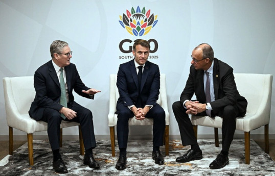 British Prime Minister Keir Starmer, France's President Emmanuel Macron and Germany’s Chancellor Friedrich Merz