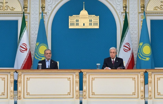President of Iran Masoud Pezeshkian, President of Kazakhstan Kassym-Jomart Tokayev