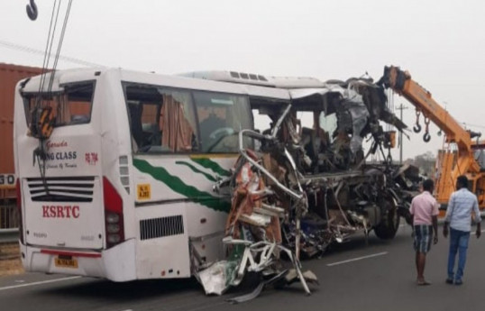 Police says 9 killed in bus-truck collision in India's Karnataka