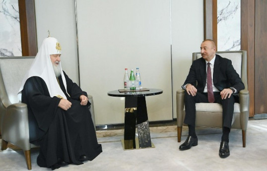 Patriarch Kirill of Moscow and All Russia,  President Ilham Aliyev