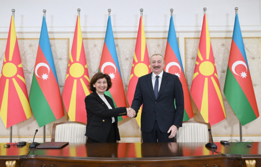 President of North Macedonia Gordana Siljanovska-Davkova and Ilham Aliyev, President of the Republic of Azerbaijan